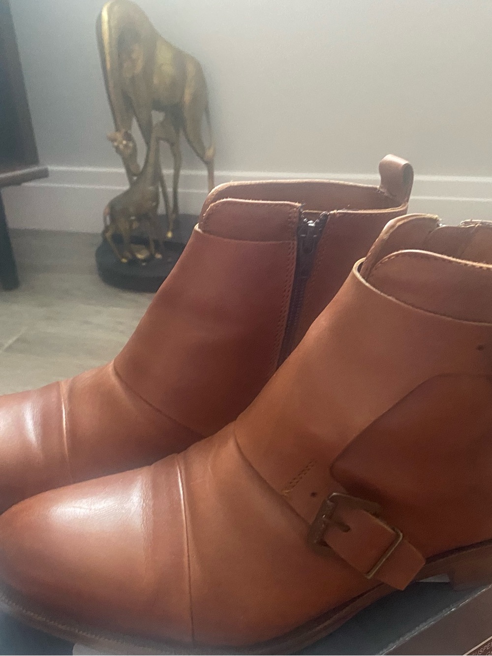Ateliers Cognac Leather Ankle Booties Monk Strap
